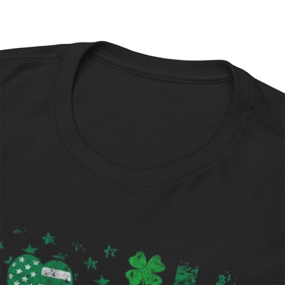 Close-up view of the neckline on a St Patricks Day Unisex Men's Women's Graphic Cotton Funny T Shirt Tee Vintage, showcasing luxurious fabric and stitching.
