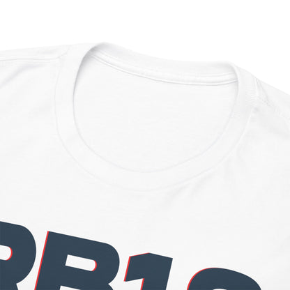 Close-up view of the collar and fabric details of the Red Bull RB19 F1 T-Shirt, emphasizing the premium cotton material for ultimate comfort and luxury.