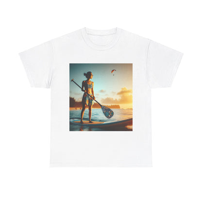Premium quality Delightfull Paddle Board Scene T-Shirt from Dazzling Dreams Studio, ideal for outdoor enthusiasts who appreciate the serenity of nature.