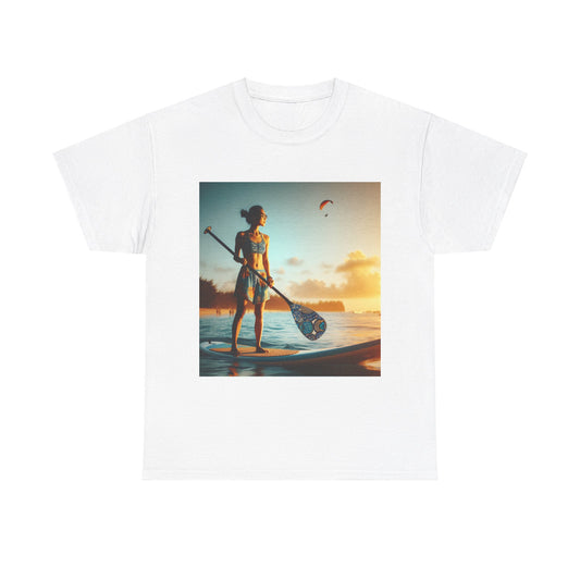 Premium quality Delightfull Paddle Board Scene T-Shirt from Dazzling Dreams Studio, ideal for outdoor enthusiasts who appreciate the serenity of nature.