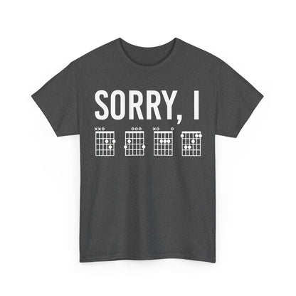 Elevate your style with the 'Sorry I DGAF Graphic T-Shirt Urban Unisex Cotton Tee' in a chic dark grey shade, showcasing artistic musical chord designs.