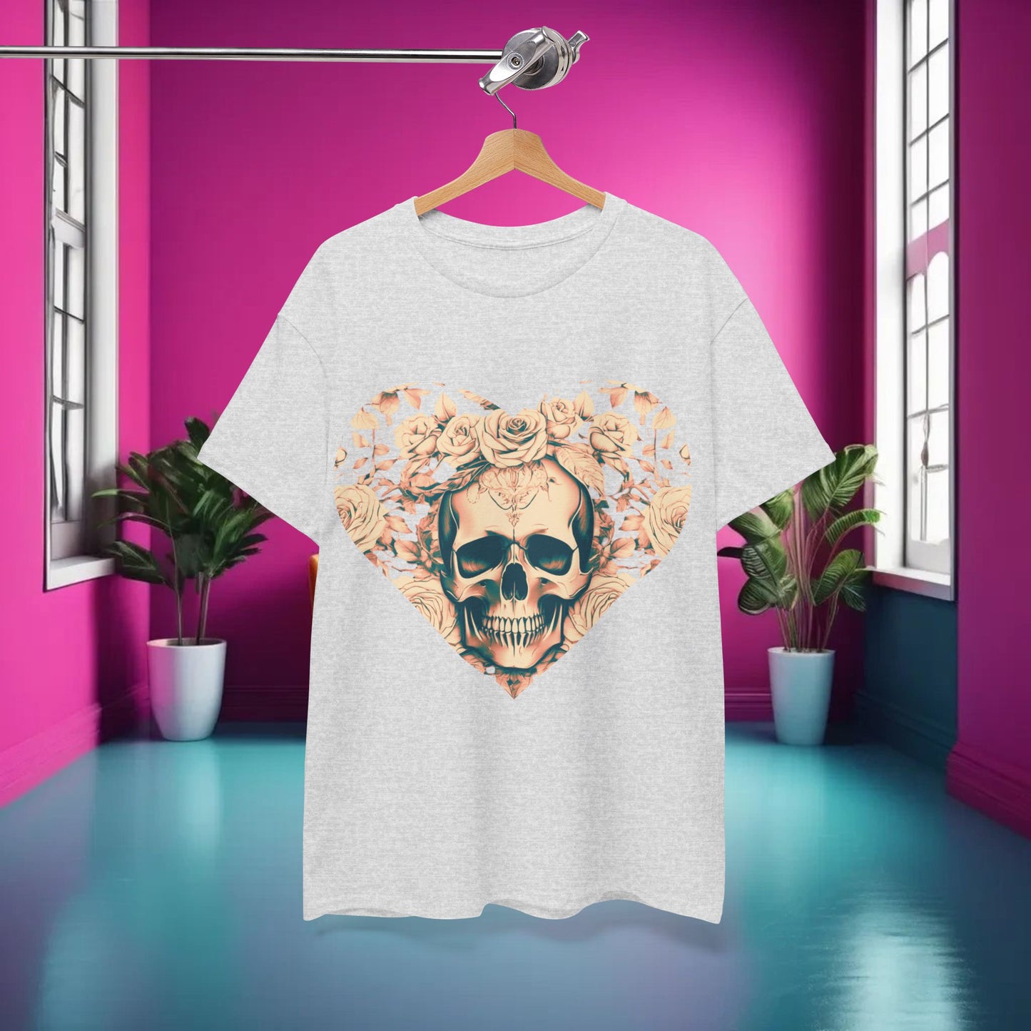 Skulls and Roses Cotton Tee, Unisex Graphic Shirt, 7 color choice