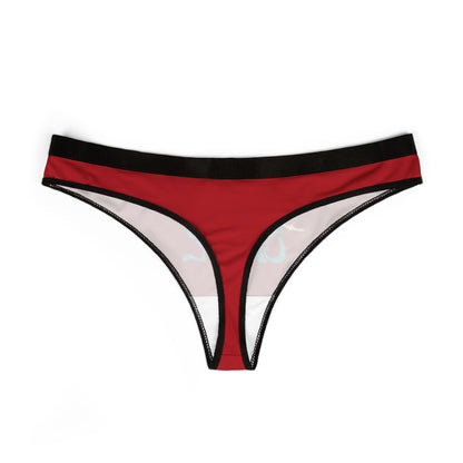 Luxurious and cheeky red thong panties designed for women, featuring a soft fabric and intricate detailing, perfect for a confident and sensual look.