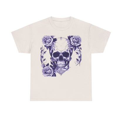 Refined Skulls and Roses Cotton Tee in beige, illustrating a captivating skull surrounded by roses, perfect for fashion-forward individuals.