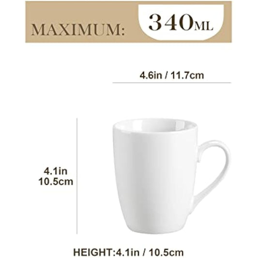 MALACASA, Series Elisa, 6 Pieces Ivory White Porcelain 340ML Coffee Mug Cup