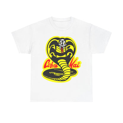 Cobra Kai Graffiti Graphic Unisex T-Shirt in white, featuring an eye-catching Cobra Kai logo, designed for sophisticated casual elegance.