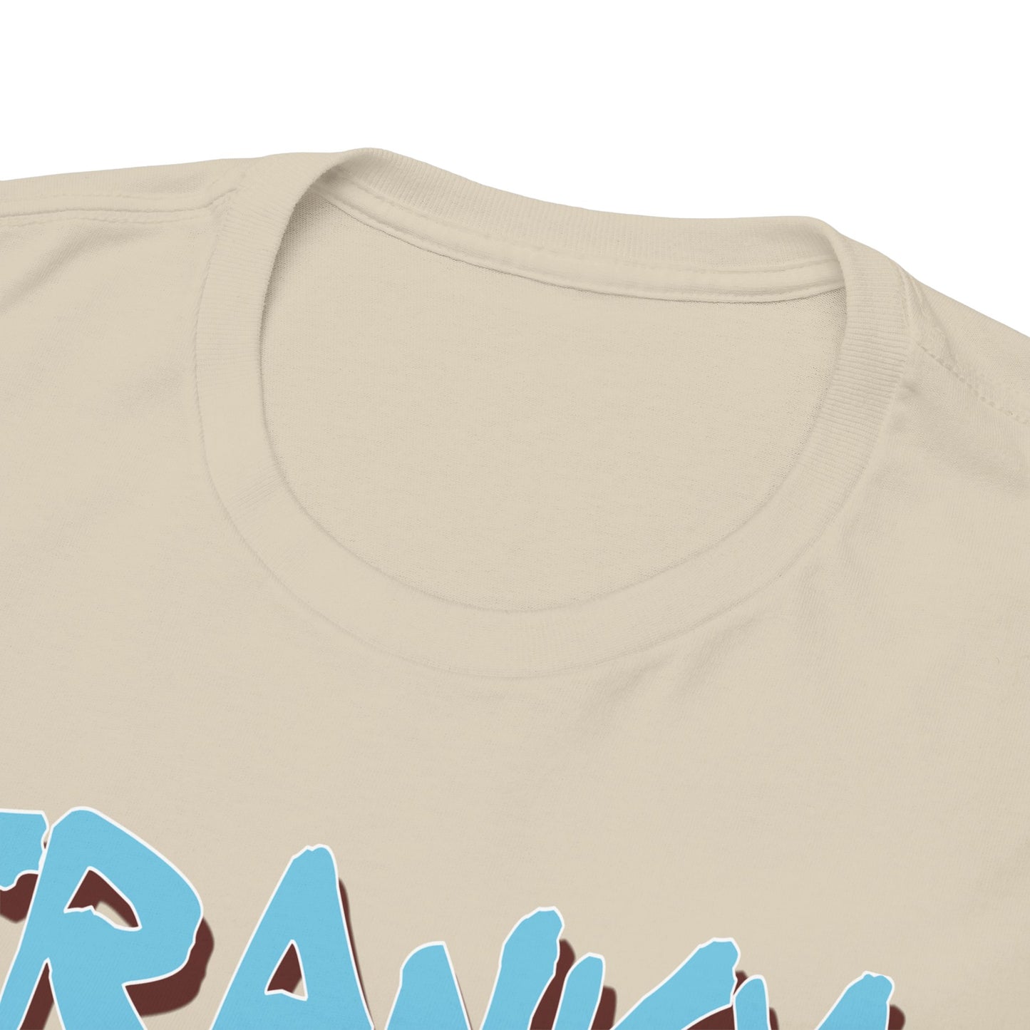 Close-up of the luxurious Franky t-shirt collar, showcasing high-quality craftsmanship and attention to detail in design.