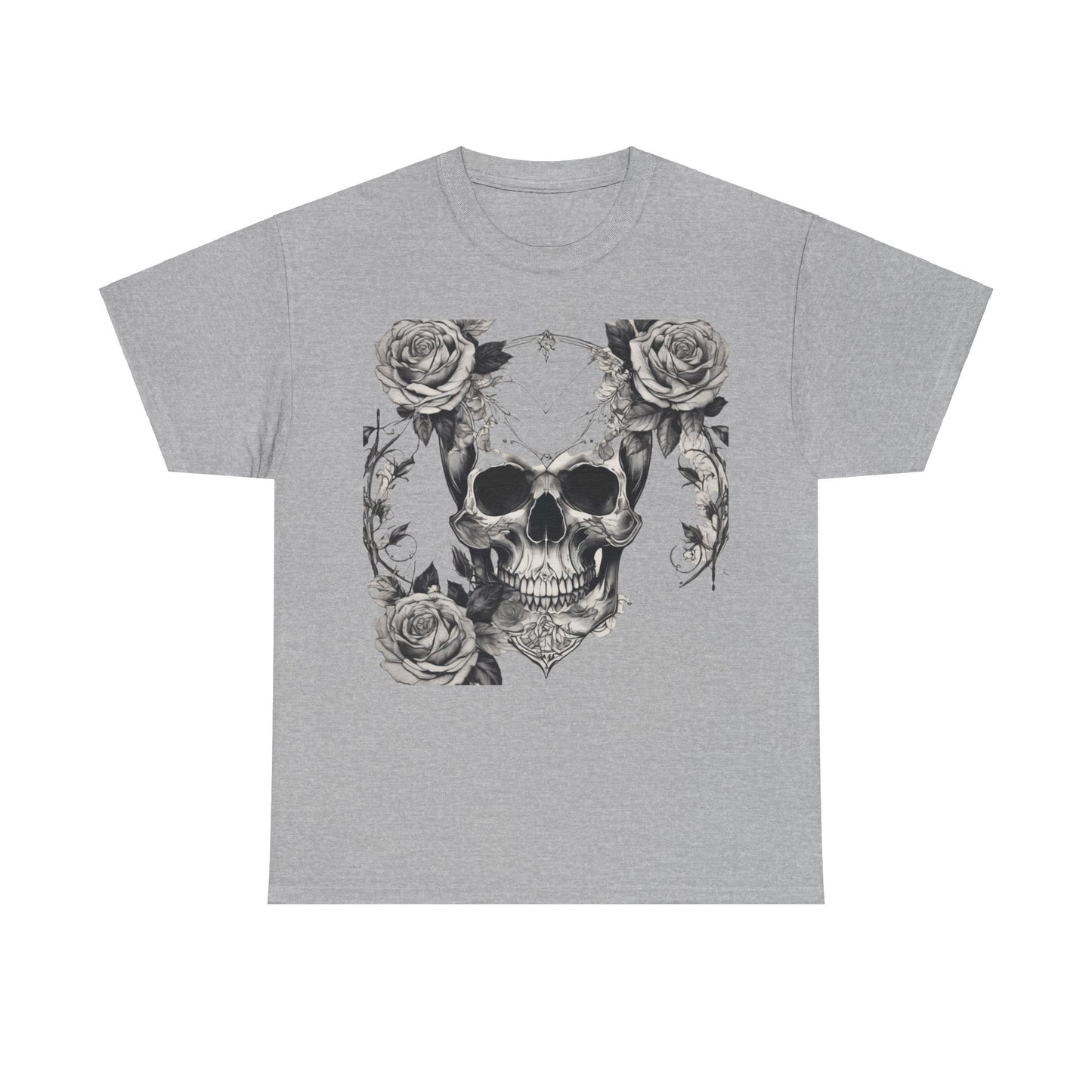 Skulls and Roses Cotton Tee, Unisex Graphic Shirt, 7 color choice