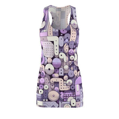 Vivienne Starling Racerback Dress in pastel purple featuring an elegant abstract pattern, designed by Dazzling Dreams Studio for contemporary chic fashion.