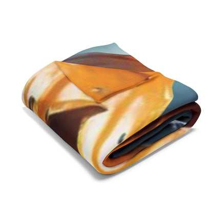 Folded Decorative and Warm Halloween Spooky Arctic Fleece Blanket showcasing vibrant colour hues and detailed pumpkin artwork, an exquisite addition that combines comfort and elegance for Halloween festivities.
