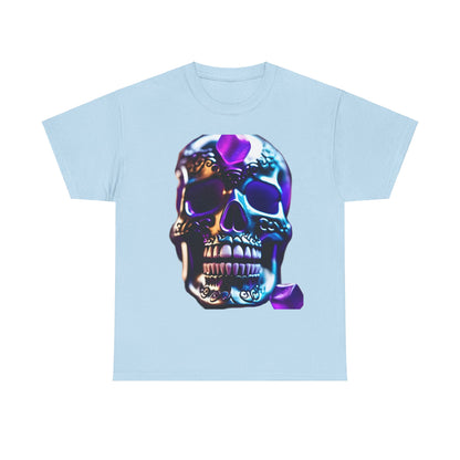 Demon Skull Graphic T-Shirt in light blue, featuring a striking demon skull design, perfect for urban streetwear enthusiasts seeking a bold and luxurious fashion statement.