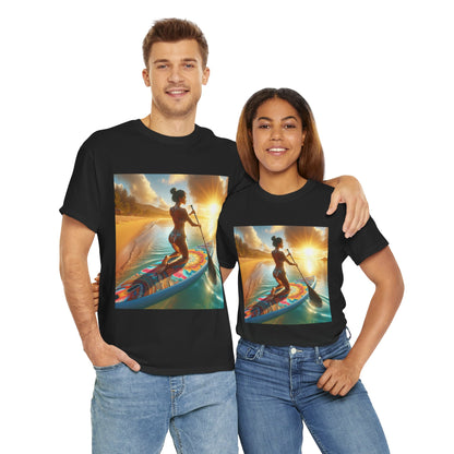 Stylish design features of the Delightful Paddleboarding T-Shirt by Dazzling Dreams Studio, capturing the essence of nature and adventure apparel for water lovers.