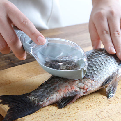 Luxury Fish Skin Brush scraping fish scales with ease, showcasing its elegant design and practicality in a culinary setting.