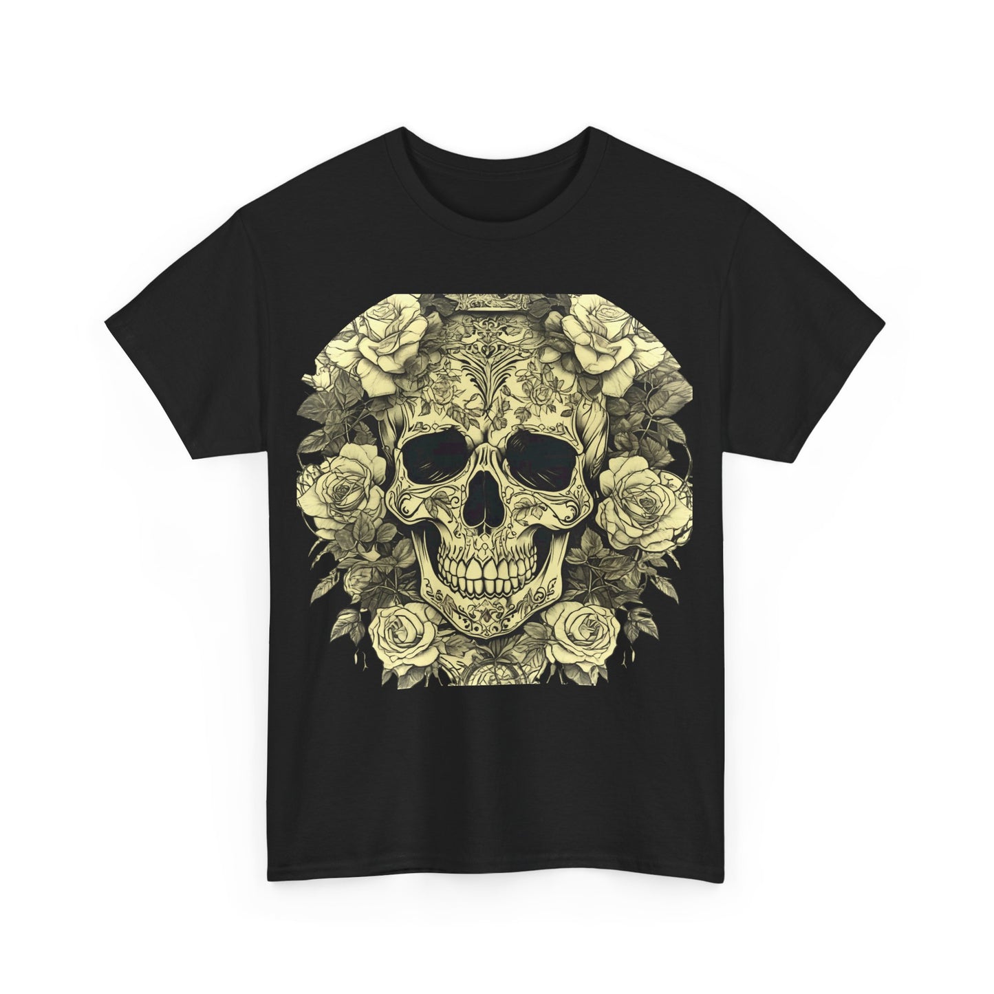 Skulls and Roses Cotton Tee, Unisex Graphic Shirt, 7 color choice