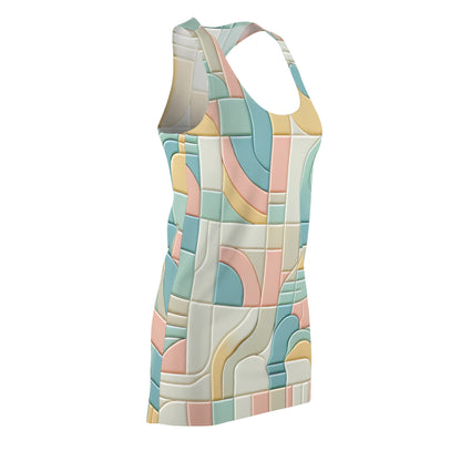 Full-length image of the Saxon Belle Racerback Dress in Pastel Hues, illustrating its harmonious blend of pastel shades and modern feminine style.