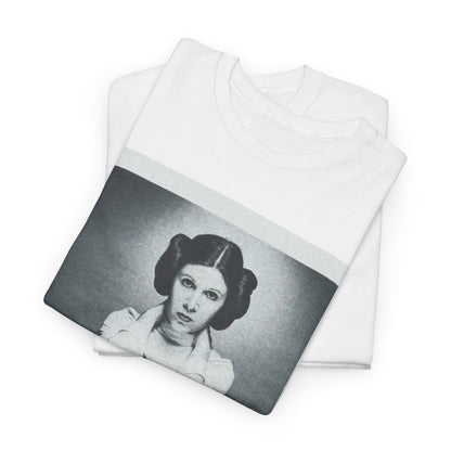 Star Wars Princess Leia 'Girls Run the Galaxy' graphic tees stacked, featuring a vintage design that combines style and a message of female empowerment in the Star Wars universe.