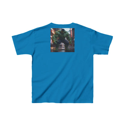 Kids Heavy-Duty Hulk Graphic Tee in blue displaying a bold Hulk design, designed for the little champions.