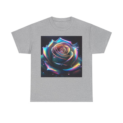 Ethereal Rose Tee Unisex Cotton Graphic T Shirt featuring a remarkable depiction of a glass-like rose on a grey t-shirt, perfect for making a luxurious fashion statement.
