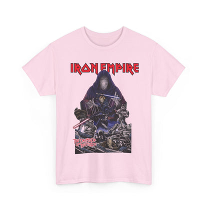Front view of a pink variant of Iron Empire Graphic Tee – Unisex Darth Sidious & Vader Design in Premium Cotton, featuring captivating imagery of Darth Sidious and Vader.