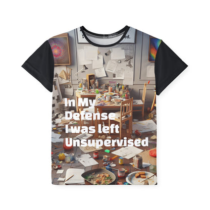 Kids In My Defence I Was Left Unsupervised jersey by Dazzling Dreams Studio, showcasing vibrant all-over print design, perfect for playful children.