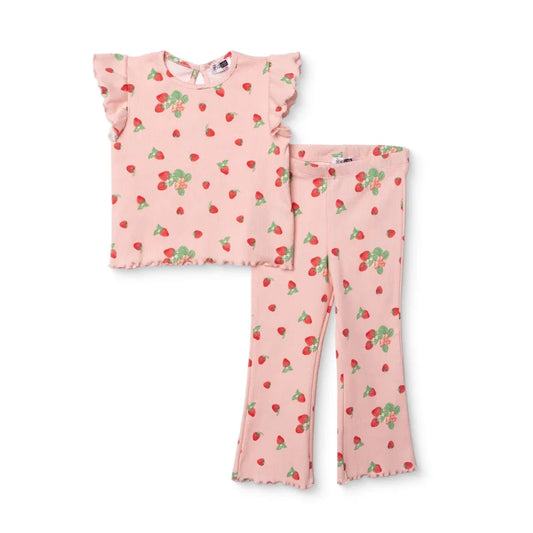 HelloBaby Girls Blouse & Leggings Set Cherry Print Berry Belle Crew Neck Full Length Short Sleeve - Pink Printed