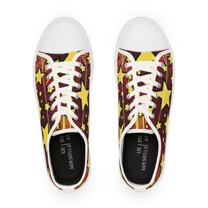 Close-up view of the Zara Boltmore Men's Lowtop Sneakers by Dazzling Dreams Studio showcasing their artistic pop art design and premium material craftsmanship.