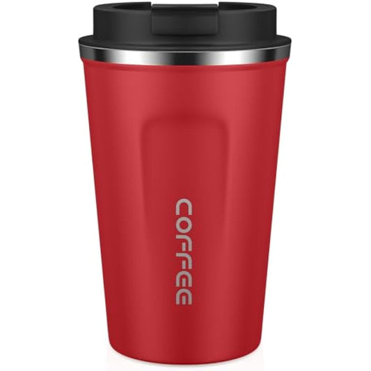 MOMSIV Coffee Cup, 380ml Stainless Steel Coffee Mug with Leak-Proof Lid, Insulated Vacuum Leakproof Travel Mug, Double-Walled Insulated Car Mug for Coffee, Tea Water (Red)
