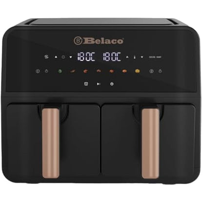 Belaco Air Fryer, 9L Dual Zone, Digital Display, Rapid Air Circulation, Air Fryers, 60 Min Timer, Adjustable Temperature, Dishwasher Safe Basket BEL-AF-03 Smart Finish