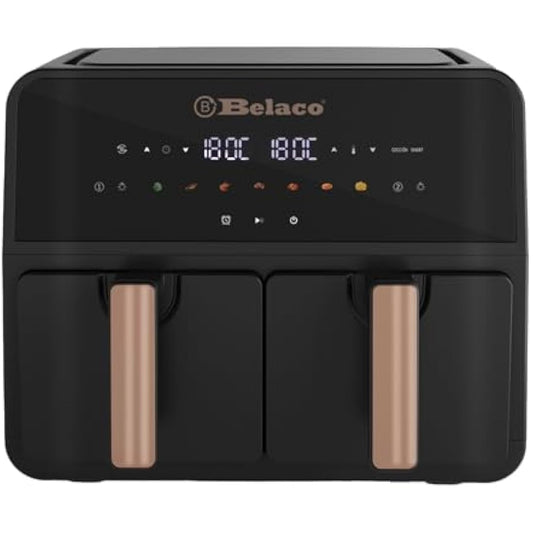 Belaco Air Fryer, 9L Dual Zone, Digital Display, Rapid Air Circulation, Air Fryers, 60 Min Timer, Adjustable Temperature, Dishwasher Safe Basket BEL-AF-03 Smart Finish