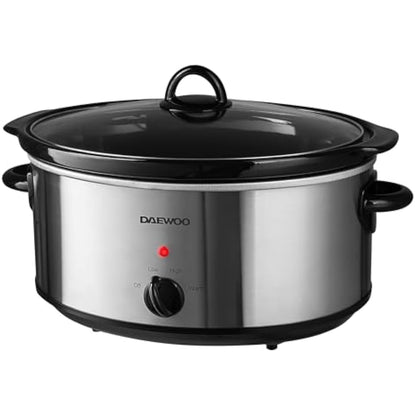 Daewoo 6.5L Slow Cooker – Large Family Size Electric Cooker with Removable Ceramic Pot & Glass Lid, 3 Heat Settings (Low, High, Keep Warm), Energy Efficient, Ideal for Stews & Curries, Black