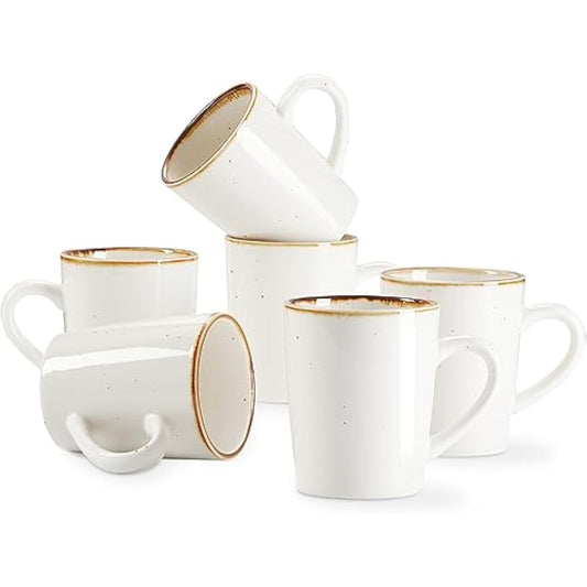 ONEMORE Porcelain Coffee Mugs Set of 6, 360ml Cream Mugs with Handle, Ceramic Coffee Cups Set for Tea, Milk, Juice, Hot Chocolate, Latte, Speckled Design