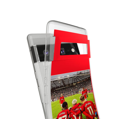 Detailed angle of Manchester United Mainoo Garnach Hojlund Soft Phone Case, featuring striking player graphics against a sleek background.