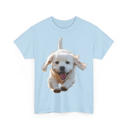 Leaping puppy Graphic T-Shirt in light blue, beautifully featuring a joyful leaping puppy design, combining comfort and urban style.