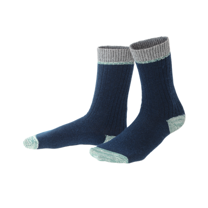 Luxurious two-tone organic wool and cotton socks, showcasing winter comfort and elegant design, ideal for warm and breathable wear.