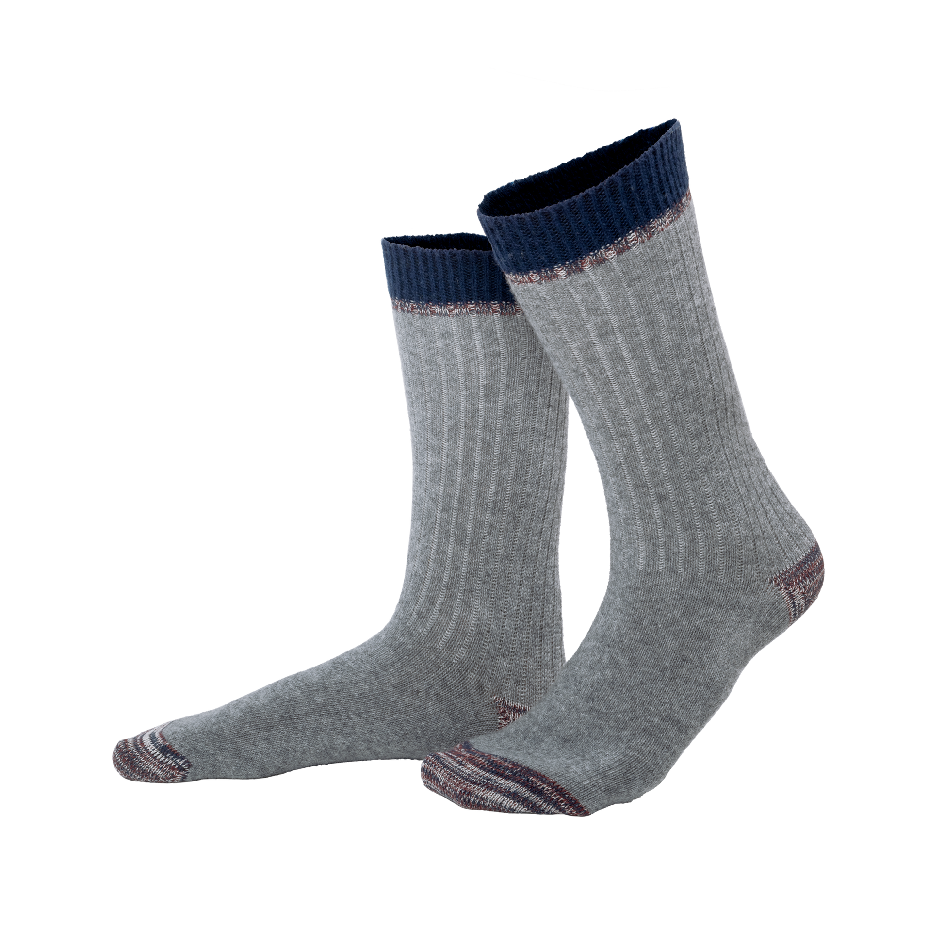 Stylish luxurious organic wool and cotton socks in two-tone design, offering a blend of comfort and chic winter fashion for one size fits most.