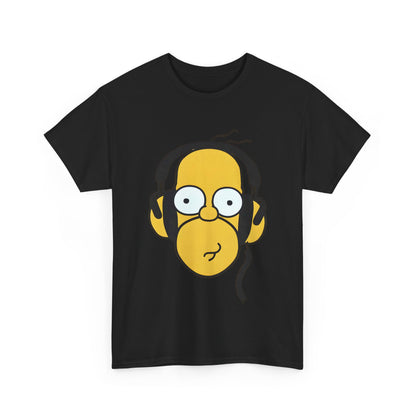 Hear the Hilarity Homer Simpson Headphones Unisex Cotton Tee Graphic T-Shirt featuring a vibrant cartoon design of Homer Simpson with headphones on a classic black background.