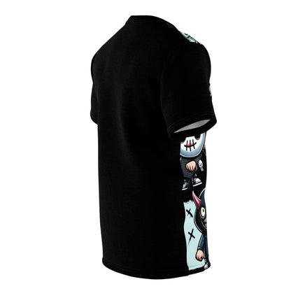 Detailed view of the original artwork on the Spooky Doodles McHauntley T-Shirt by Dazzling Dreams Studio, featuring exaggerated cartoon villains and striking details.