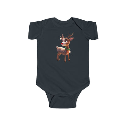 Christmas Reindeer Bodysuit in navy, complete with a delightful reindeer print, perfect for adding a touch of festive flair to your baby's wardrobe.