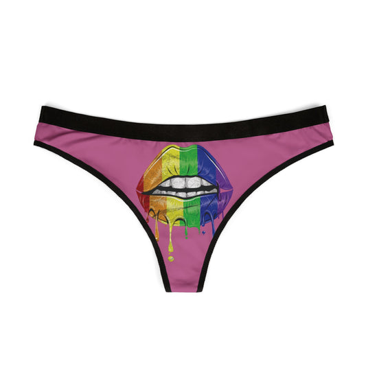Elegant women's thong displaying a stunning rainbow lips design, perfect for adding a dash of fun and flair to intimate moments.