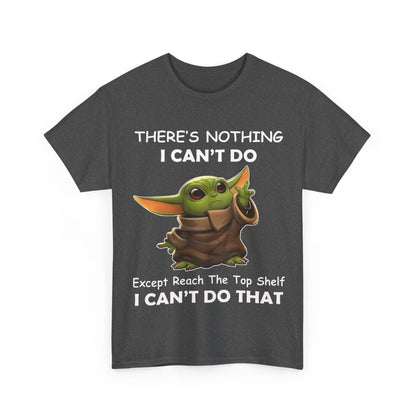 Chic dark grey Grogu graphic tee shirt featuring Baby Yoda with 'There’s Nothing I Can’t Do' design, perfect for dedicated fans of The Mandalorian.