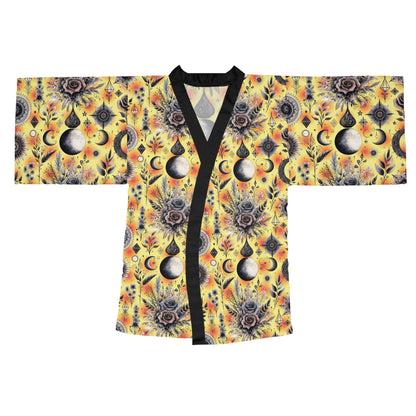 Floral Kimono Robe for Women, highlighted by an intricate floral pattern, designed for elegant lounging with a flattering kimono cut.