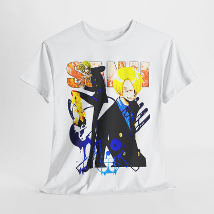 Stylish anime graphic t-shirt showcasing Sanji, featuring vibrant illustrations and energetic colours, ideal for fans looking to elevate their wardrobe.