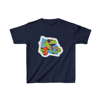 Unisex Kids T-Rex Pizza Cotton T-Shirt in blue, embellished with a playful dinosaur graphic indulging in pizza, designed for the next generation of trendsetters.