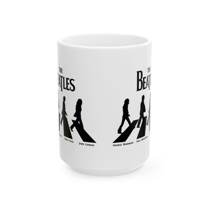 The Beatles Abbey Road Image Ceramic Mug showcasing the iconic album cover art, making every coffee break a nostalgic trip across that famous zebra crossing - no need for music lessons!