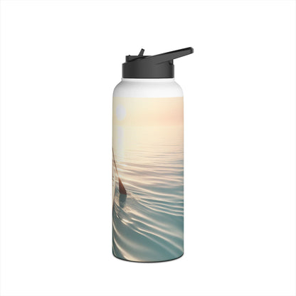 Stylish Fantasy Paddleboarding Stainless Steel Water Bottle with a paddle in motion across calm waters, epitomizing luxury hydration for adventure seekers.