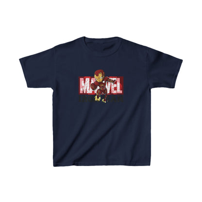 Unisex Kids Iron Man Movie Cotton T Shirt Tee in classic navy, embellished with a captivating Iron Man design, ideal for young fans seeking luxury and style.