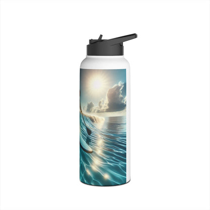 Luxury Fantasy Paddleboarding Stainless Steel Water Bottle featuring a vibrant design of paddleboarding against a sunset on shimmering water, ideal for outdoor enthusiasts and stylish hydration.