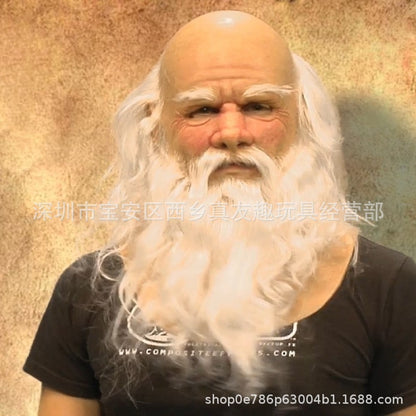 Old White Mask Bald Old Latex Headgear featuring a lifelike design, ideal for adding a humorous touch to your Halloween costume or themed gathering.