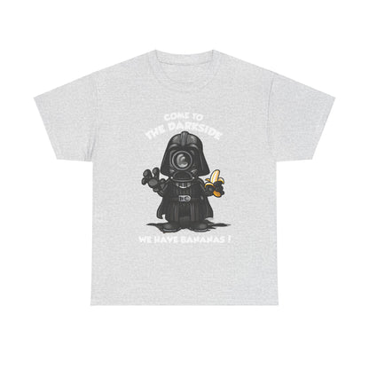 Darth Vader Minion Graphic Unisex T Shirt Tee in light grey, highlighting a humorous design with a cartoon figure and a banana, perfect for bringing a fun vibe to any outfit for Minions fans.