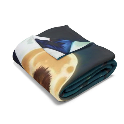 Lifestyle image of the Decorative and Warm Halloween Cute Arctic Fleece Blanket draped over a stylish armchair, adding a touch of seasonal charm to the space.